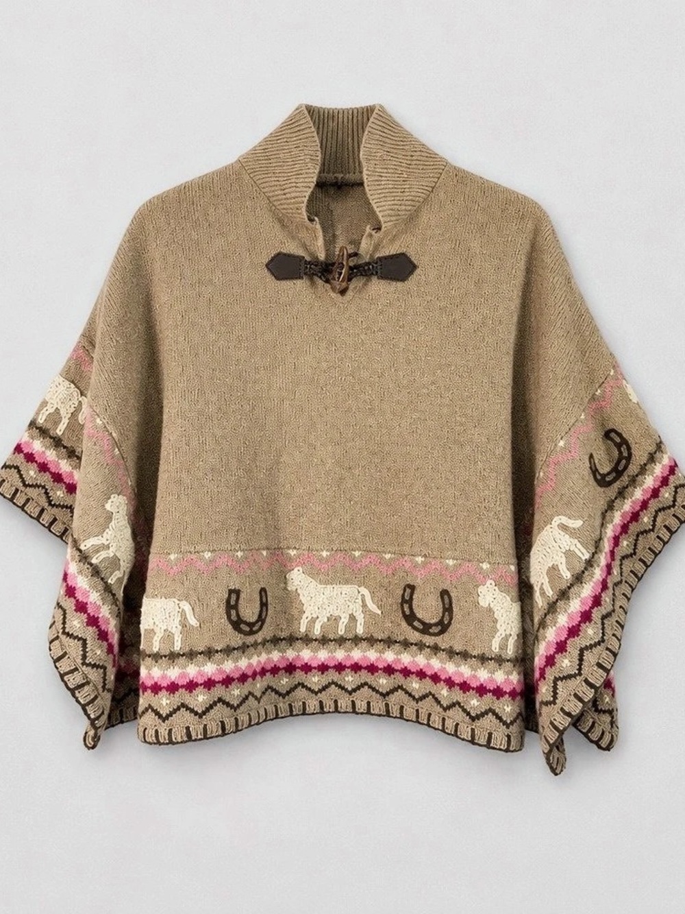 Gap Girls Medium Horse Print Knit Poncho Like New
